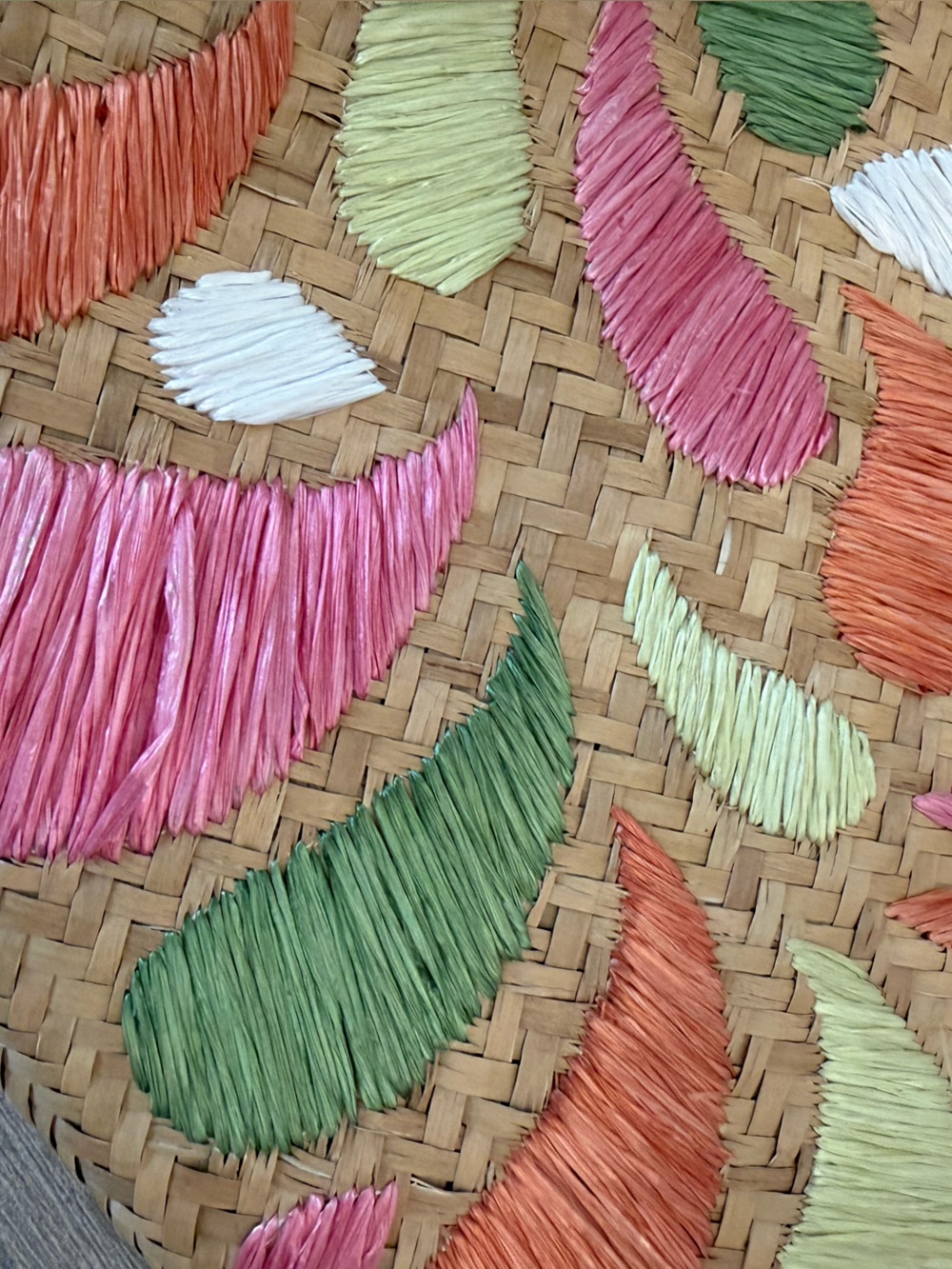 kate spade woven straw tote with pink, orange, green and cream embroidery - Picture 3 of 8